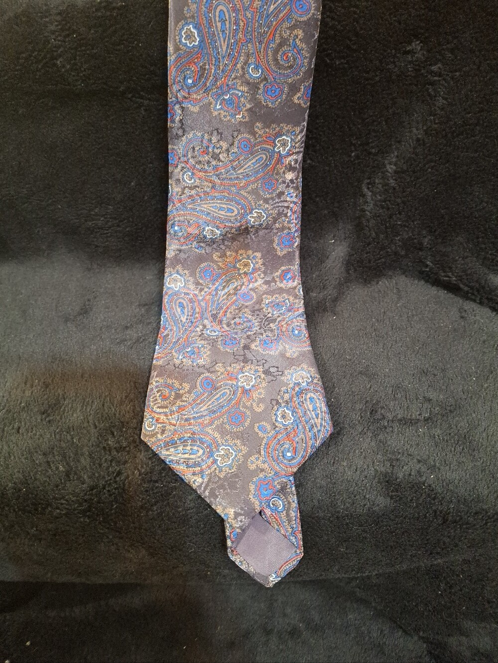 Paisley Satin Tie in Navy with Red & Blue Accents - Picture 8 of 10